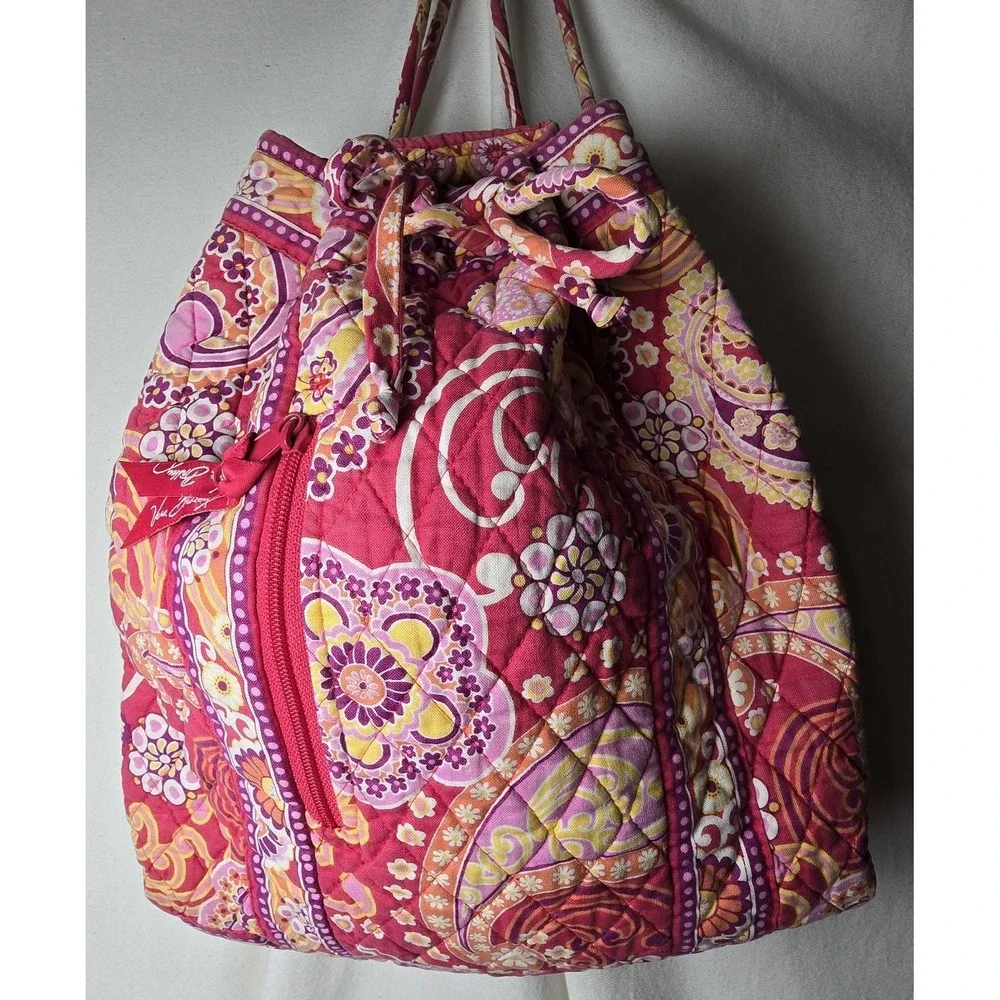 Vera Bradley Raspberry Fizz Drawstring Backpack Cinch Tote Pink Red Paisley 2008